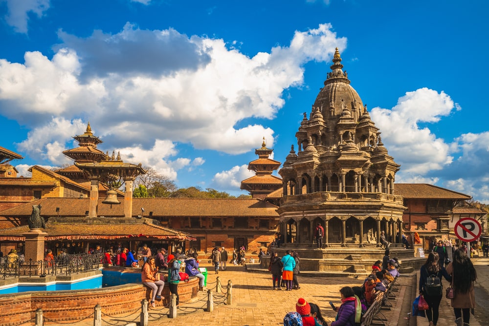 Blick auf die Tempel und Paläste am Durbar-Platz von Patan
