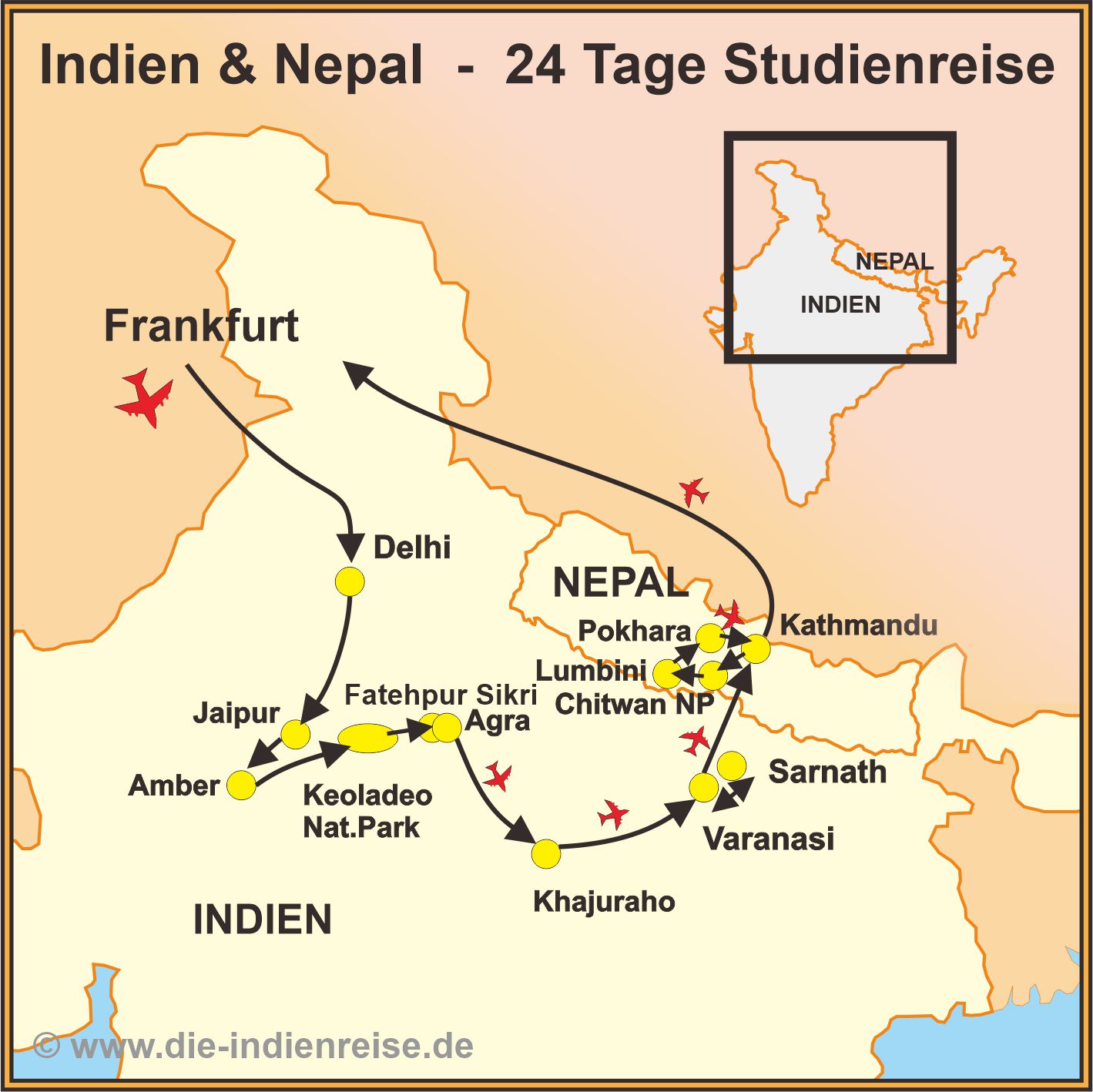 Reiseroute Indien Nepal Rundreisen
