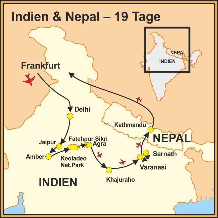 Reiseroute der Indien Nepal Reisen