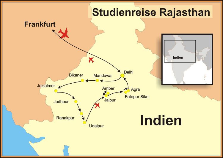 Karte der Rajasthan Reise