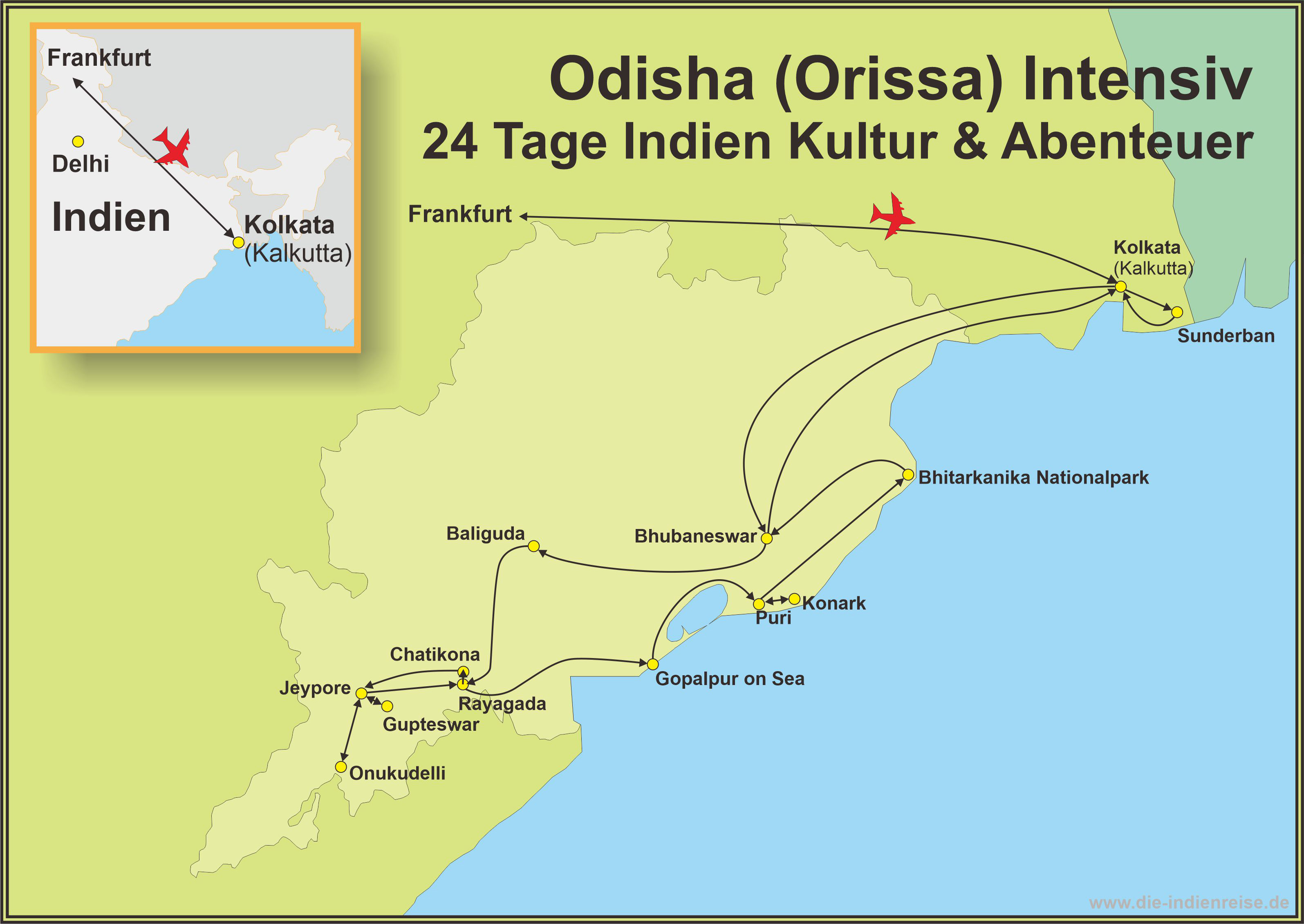 Odisha Intensiv Reiseroute