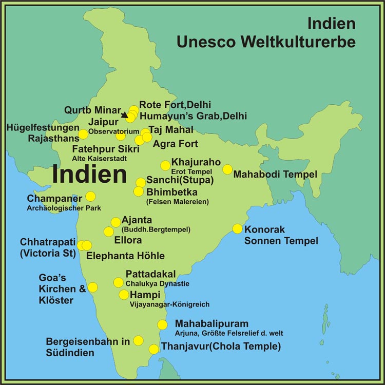 Karte des Weltkulturerbe in Indien