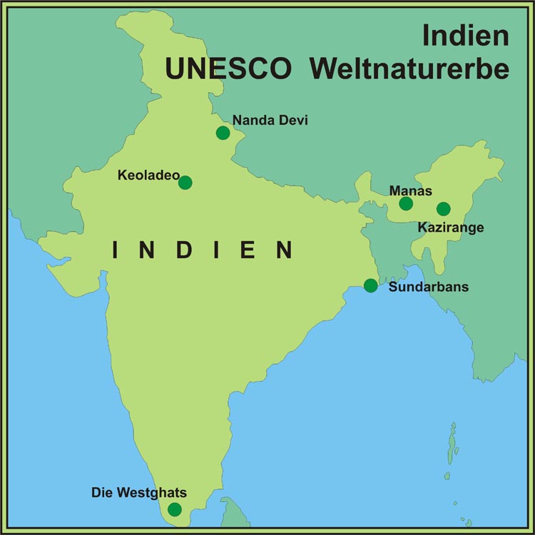 Karte des Weltnaturerbe in Indien